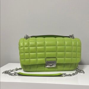 Michael Kors Green Quilted Crossbody Bag with Chain Strap
